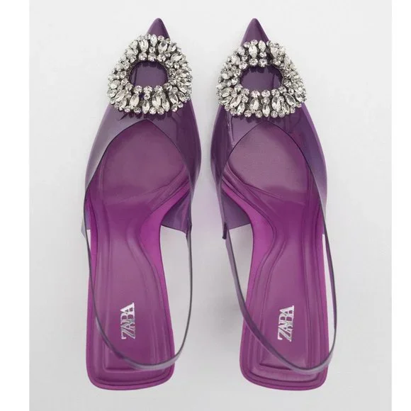 Zara Embellished Vinyl Heels Violet NWT - Picture 8 of 11